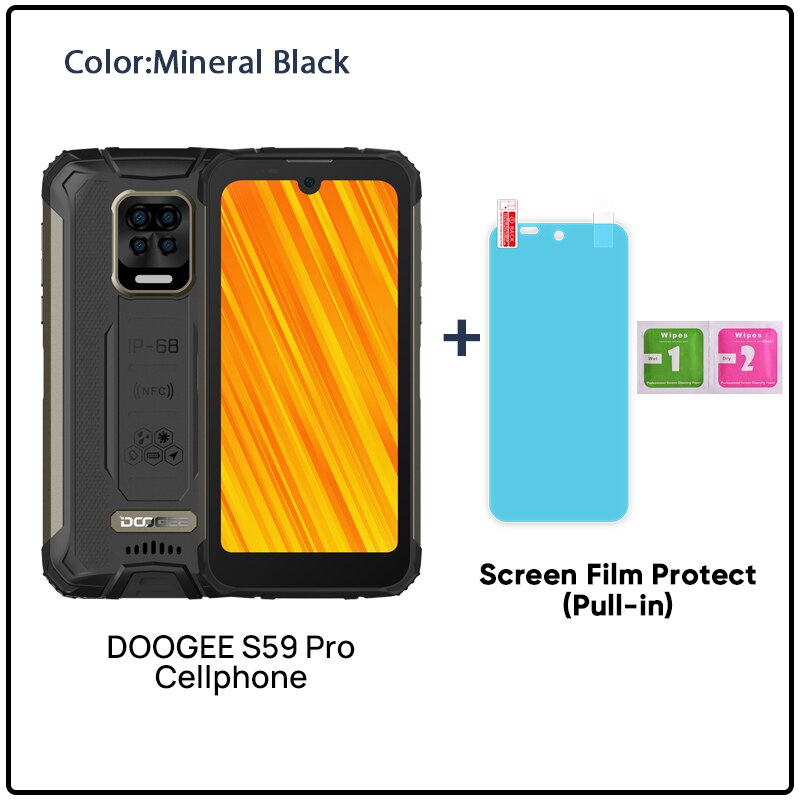 DOOGEE S59 Pro Smartphone 10050mAh Super Battery IP68/IP69K 4+128GB NFC Rugged Smart phone 2W Loud Volume Speaker Cellphones