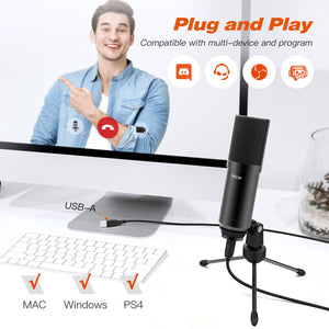 FIFINE USB Gaming Microphone Set with Flexible Arm Stand Pop Filter Plug&amp;Play with PC Laptop Computer Streaming Podcast Mic T732