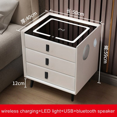 Smart Bedside Table with Wireless USB Charging Creative Multi-Functional Infrared Sensitive LED Light Hotel Night Stands