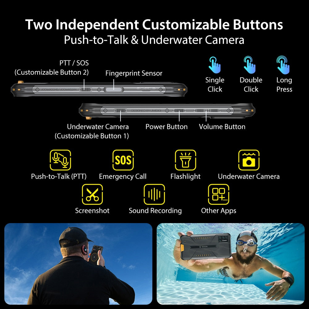 UMIDIGI BISON IP68/IP69K Waterproof Smartphone Rugged Phone 6/8GB+128GB NFC 48MP Matrix Quad Camera 6.3&quot; FHD+ DisplayAndroid 10