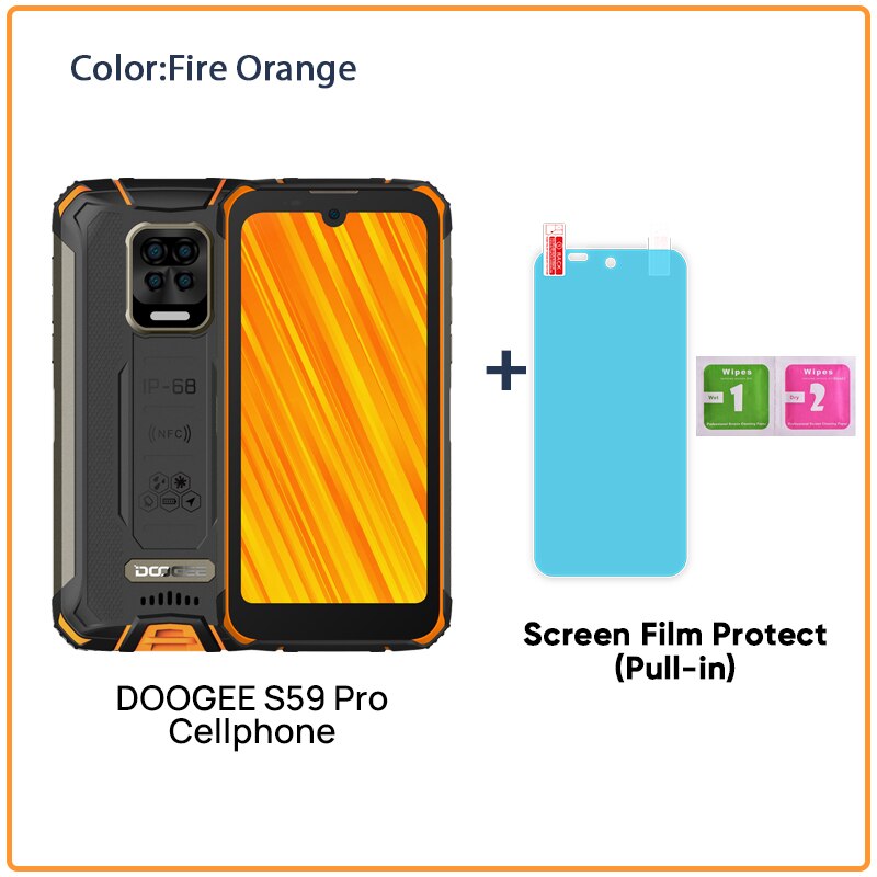 DOOGEE S59 Pro Smartphone 10050mAh Super Battery IP68/IP69K 4+128GB NFC Rugged Smart phone 2W Loud Volume Speaker Cellphones