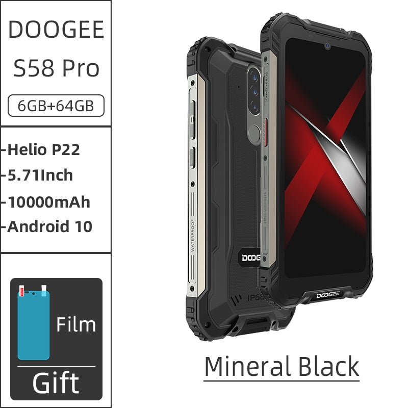 New DOOGEE S58 Pro Mobile Phone IP68/IP69K Waterproof Rugged Phone 5180mAh 5.71&quot;FHD+Display 6GB+64GB Android 10 NFC Smartphone