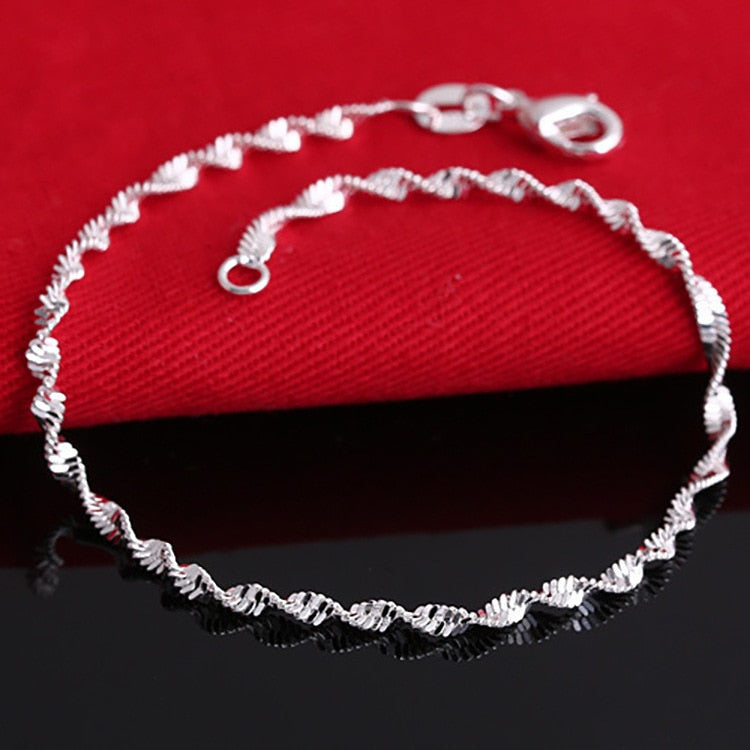 Hot Sale Sexy Beach Wave Bones Anklets Foot Chain S925 Stamp Silver Plated Foot Anklet Bracelet for Fashion Women Jewelry