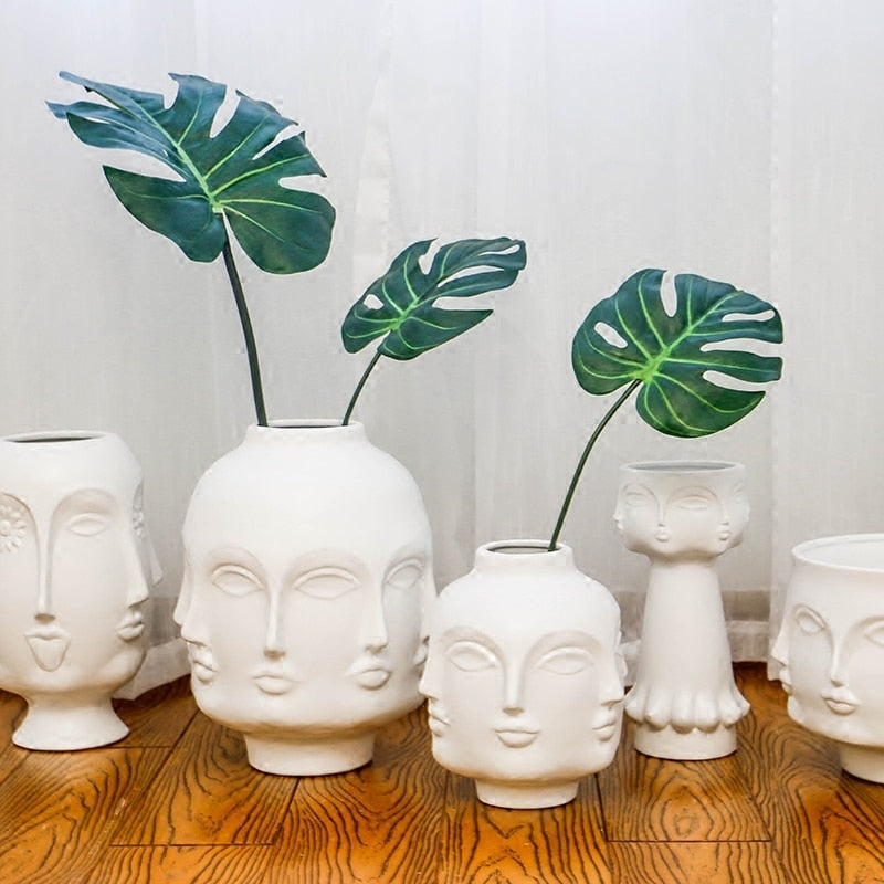 Creative Face Ceramic Vase Flowers, Artificial Flowers, Decorative White Vase  Nordic Decoration Home