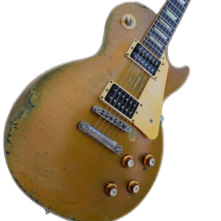 Aged/Relic Electric Guitar, Nitro Finish, Gold Top 1 PC Body and Neck, Frets Binding, High Quality