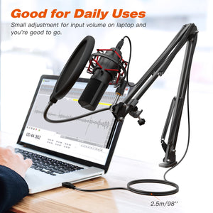 FIFINE USB Gaming Microphone Set with Flexible Arm Stand Pop Filter Plug&amp;Play with PC Laptop Computer Streaming Podcast Mic T732