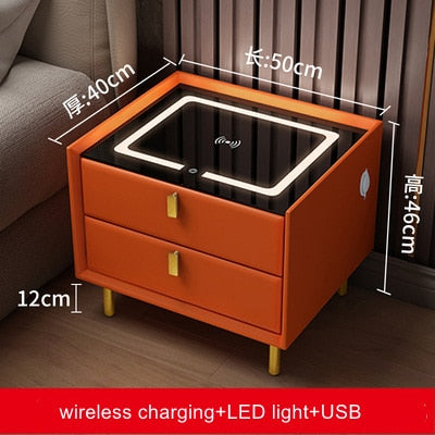 Smart Bedside Table with Wireless USB Charging Creative Multi-Functional Infrared Sensitive LED Light Hotel Night Stands