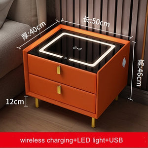 Smart Bedside Table with Wireless USB Charging Creative Multi-Functional Infrared Sensitive LED Light Hotel Night Stands