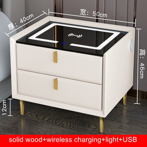 Smart Bedside Table with Wireless USB Charging Creative Multi-Functional Infrared Sensitive LED Light Hotel Night Stands