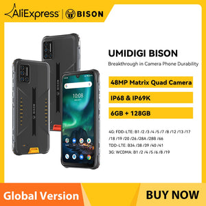 UMIDIGI BISON IP68/IP69K Waterproof Smartphone Rugged Phone 6/8GB+128GB NFC 48MP Matrix Quad Camera 6.3&quot; FHD+ DisplayAndroid 10