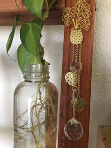 Monstera Leaf Sun Catcher,plant hanger, succulent, raw crystal hanging, prism, crystal suncatcher, plant decor, monstera decor