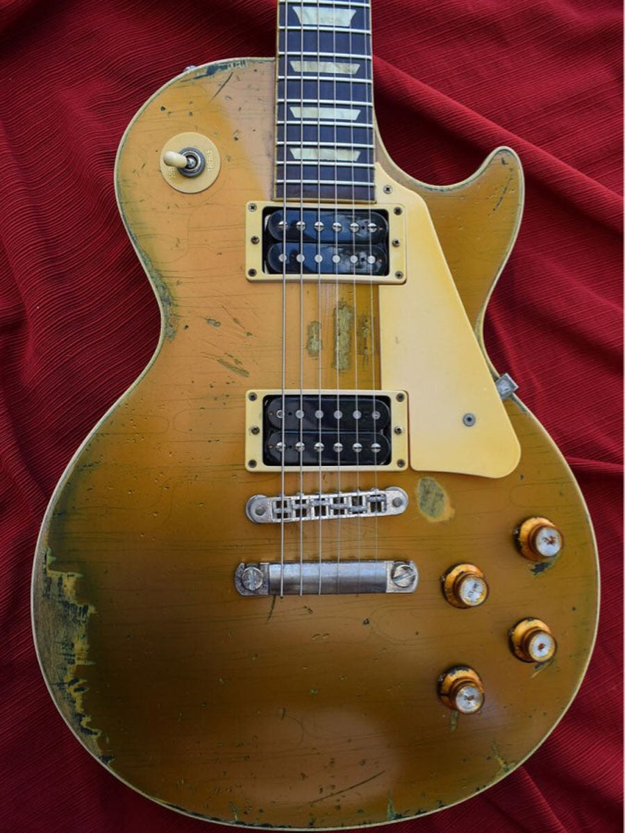 Aged/Relic Electric Guitar, Nitro Finish, Gold Top 1 PC Body and Neck, Frets Binding, High Quality