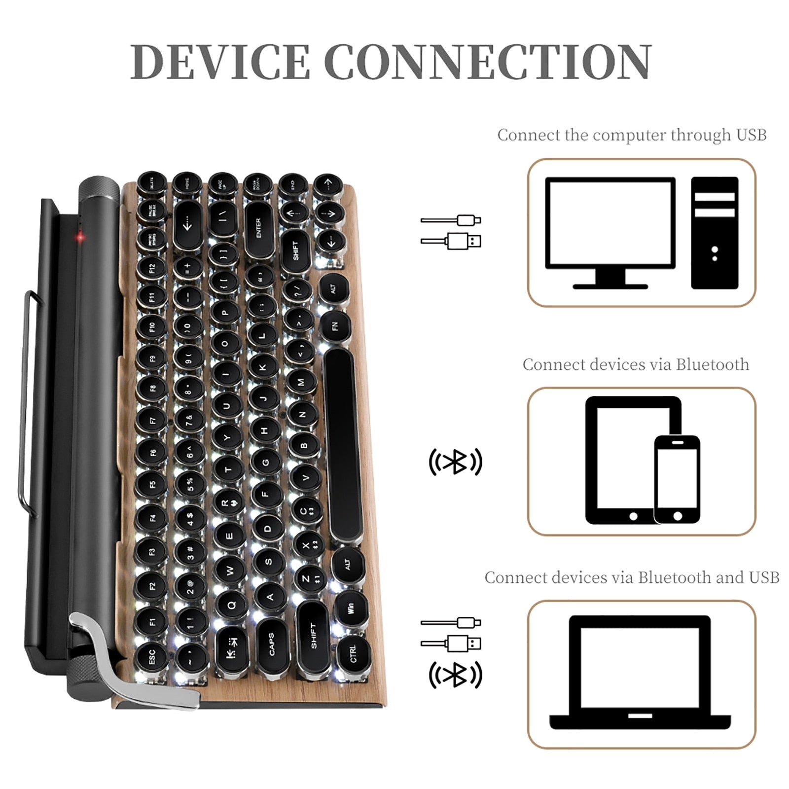 Mechanical Keyboard Wireless Bluetooth keyboards Dot retro Office Computer Keyboard 83 keys Gaming keyboards For PC Laptop