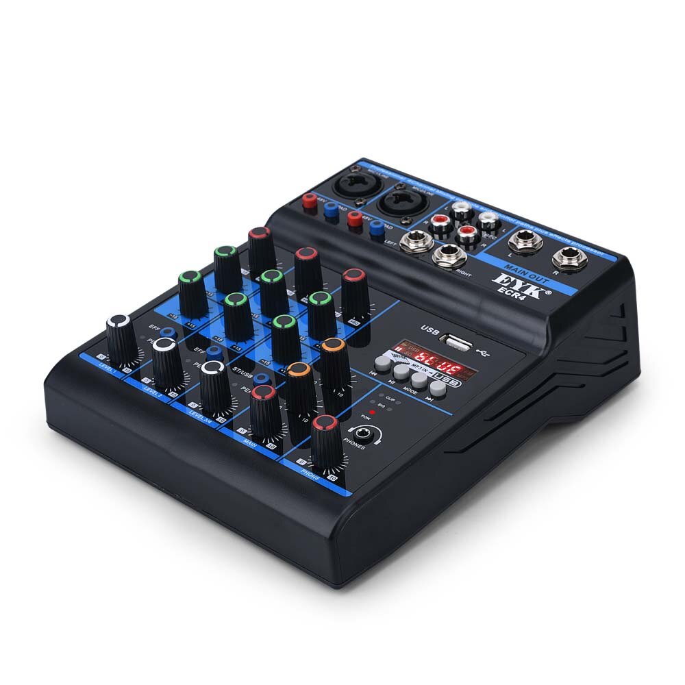 EYK ECR4 Audio Mixer with Sound card 4 Channel Stereo Mixing Console Bluetooth-compatible USB for PC Computer Record Playback