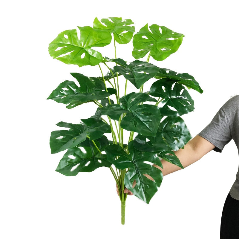 75cm Tropical Tree Large Artificial Plants Fake Turtle Leafs Plastic Palm Leaves Big Potted Monstera For Home Outdoor Room Decor