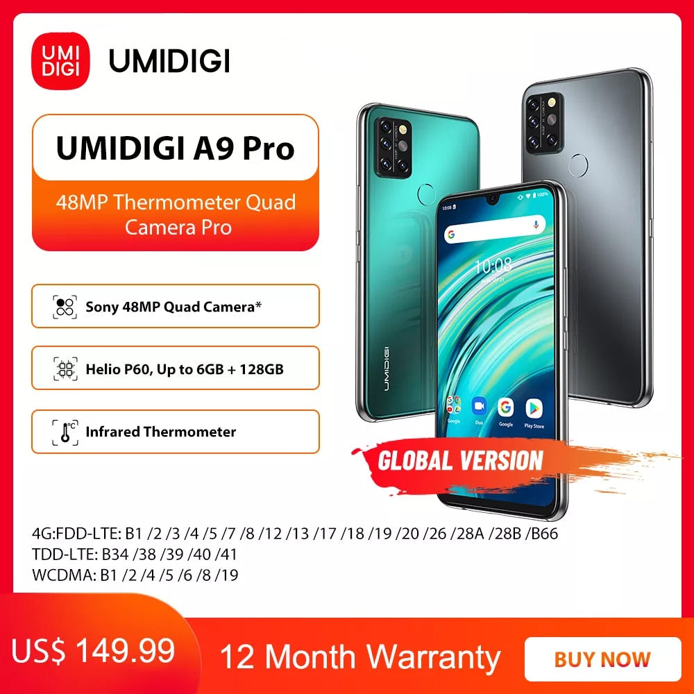 UMIDIGI A9 Pro 6GB 128GB SmartPhone Global Version Unlocked 48MP Quad Camera 24MP Selfie Helio P60 6.3" FHD+ Smart Phone celular