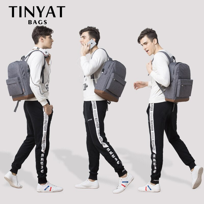 TINYAT Men's 15 inch laptop backpacks computer male school Backpacks Rucksacks leisure for teenage Travel Shoulder Mochila Grey