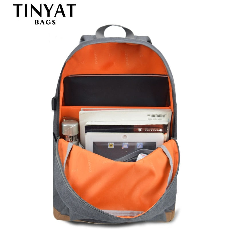 TINYAT Men's 15 inch laptop backpacks computer male school Backpacks Rucksacks leisure for teenage Travel Shoulder Mochila Grey