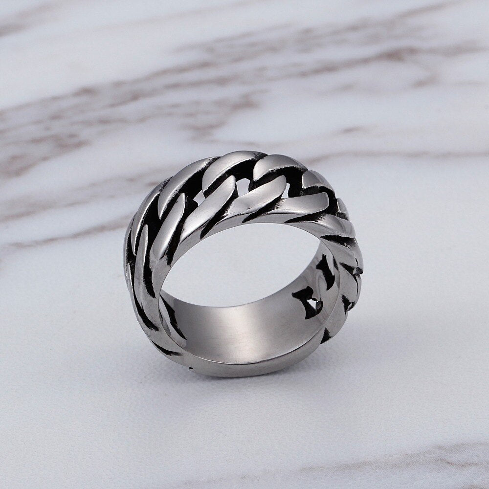 HaoYi Stainless Steel Chain Link Ring For Men Fashion Personality Punk Rock Jewelry Accessories