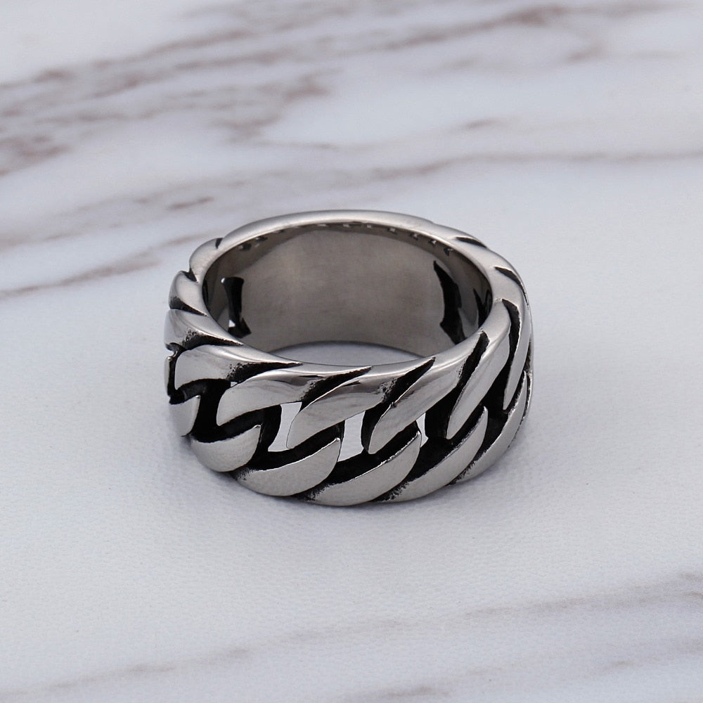 HaoYi Stainless Steel Chain Link Ring For Men Fashion Personality Punk Rock Jewelry Accessories