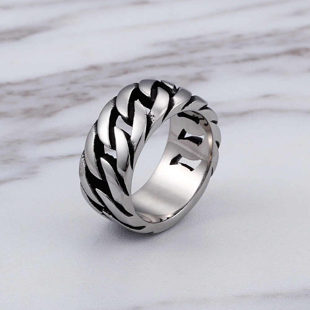 HaoYi Stainless Steel Chain Link Ring For Men Fashion Personality Punk Rock Jewelry Accessories