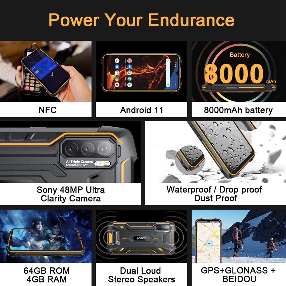 Cubot Kingkong 5 Pro 8000mAh Rugged Smartphone Waterproof IP68/IP69K Android 11 Global Version Cellphone Dual Speaker NFC