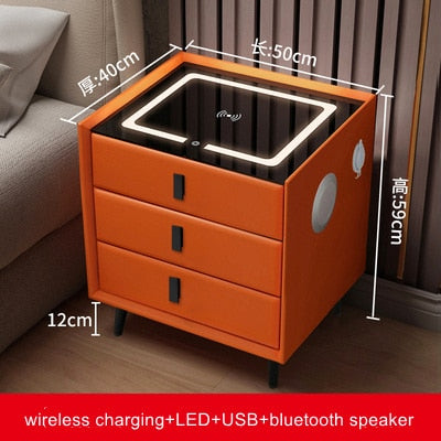 Smart Bedside Table with Wireless USB Charging Creative Multi-Functional Infrared Sensitive LED Light Hotel Night Stands