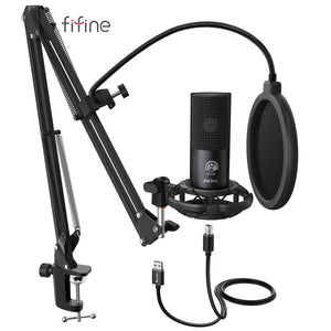 FIFINE Studio Condenser USB Computer Microphone Kit With Adjustable Scissor Arm Stand Shock Mount for YouTube Voice Overs-T669