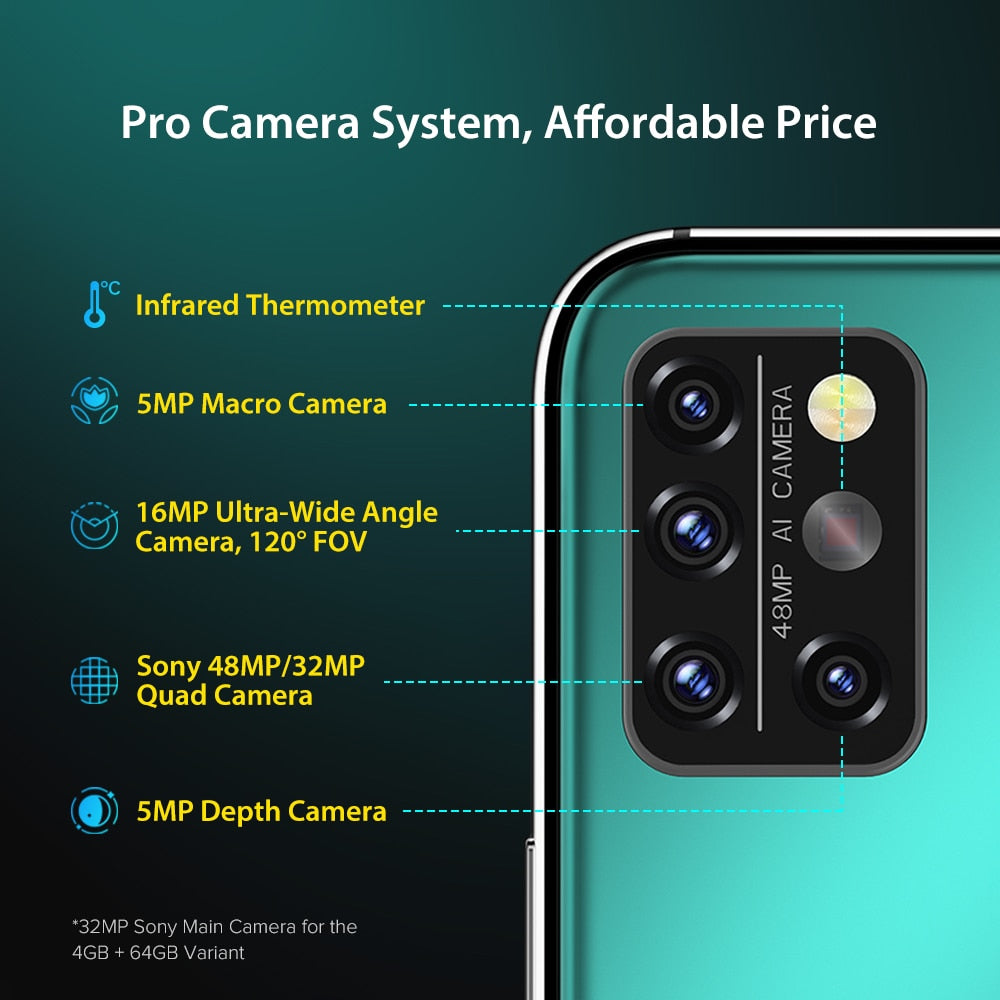 UMIDIGI A9 Pro 6GB 128GB SmartPhone Global Version Unlocked 48MP Quad Camera 24MP Selfie Helio P60 6.3" FHD+ Smart Phone celular