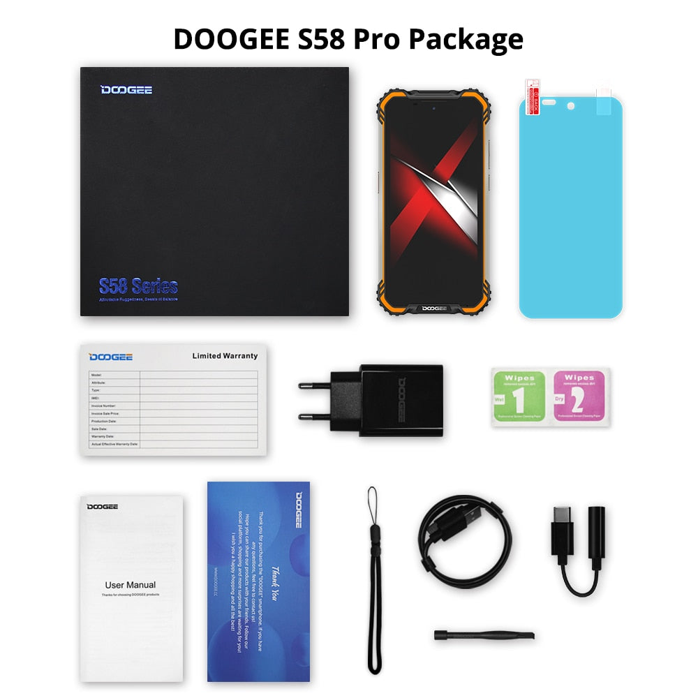 New DOOGEE S58 Pro Mobile Phone IP68/IP69K Waterproof Rugged Phone 5180mAh 5.71&quot;FHD+Display 6GB+64GB Android 10 NFC Smartphone