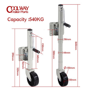 6 Inch Solid Wheel Sidewind Round Swivel Trailer Jack With Bolt On Capacity 540KG Jockey Wheel Boat RV Parts Accessories