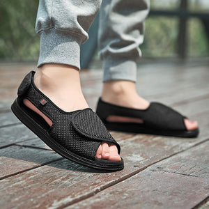 Summer dew toe diabetic shoe female foot swollen feet wide magic stick shoes thumb outside the middle-aged old  Men's  sandal