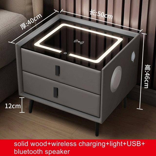 Smart Bedside Table with Wireless USB Charging Creative Multi-Functional Infrared Sensitive LED Light Hotel Night Stands