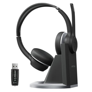 Mpow HC5 Pro Wireless Headphones Bluetooth 5.0 Headset w/ CVC8.0 Noise Cancelling Mic Charge Base USB Adapter Computer Headphone