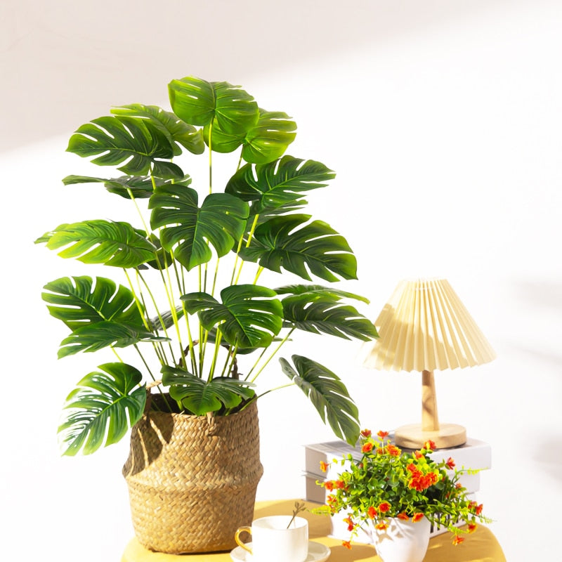 75cm Tropical Tree Large Artificial Plants Fake Turtle Leafs Plastic Palm Leaves Big Potted Monstera For Home Outdoor Room Decor