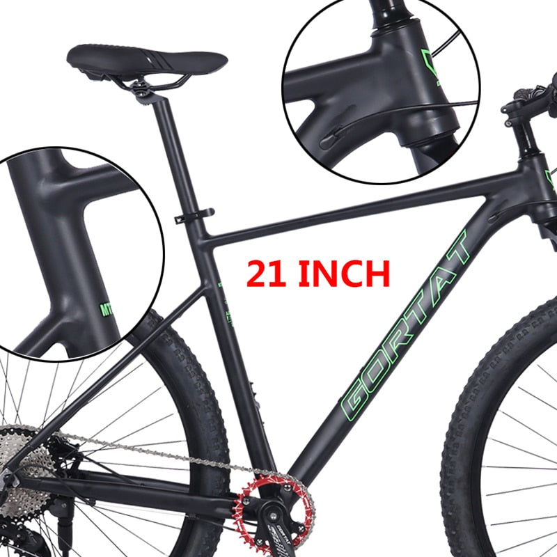 GORTAT 21 Inch Frame Aluminum Alloy Mountain Bike 10-Speed Bicycle Double Oil Brake Front &amp; Rear Quick Release Lmitation Carbon