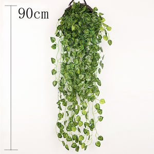 Artificial Plant Vines Wall Hanging Rattan Leaves Branches Outdoor Garden Home Decoration Plastic Fake Silk Leaf Green Plant Ivy