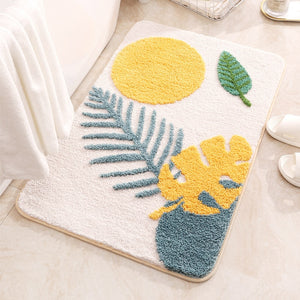 Inyahome Leaves Microfiber Polyester Bath Mat Non-Slip Shower Accent Rug for Master Guest and Kids' Bathroom Entryway Home Decor