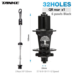 TANKE 32 36 holes MTB bike hub 6 pawls 6 bearing 120 clicks cassette flywheel 7-12 speed 6 nail disc brake hubs bicycle parts