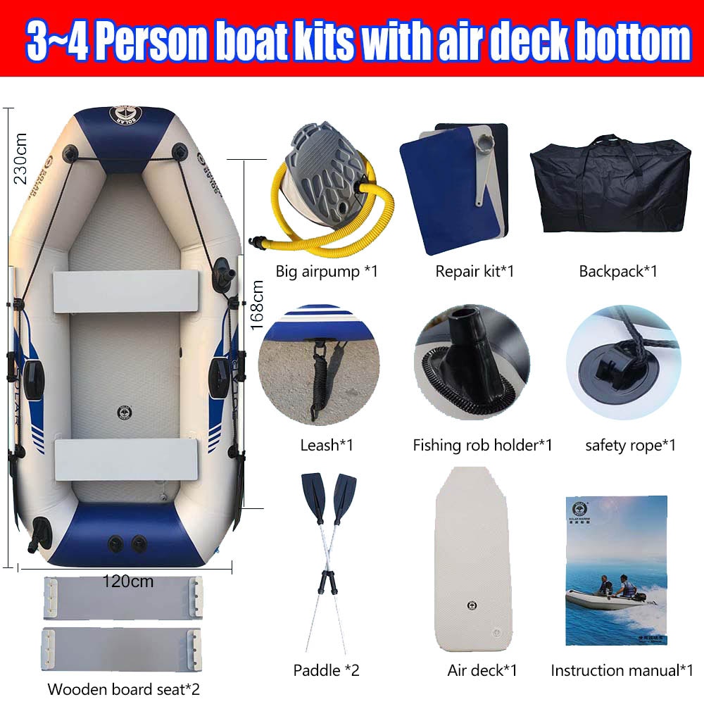 PVC Inflatable Boat 3 Layer Inflatable Fishing Boats Laminated Wear-Resistant Kayak Boats for 2-6 Person Kayak Rowing Canoe