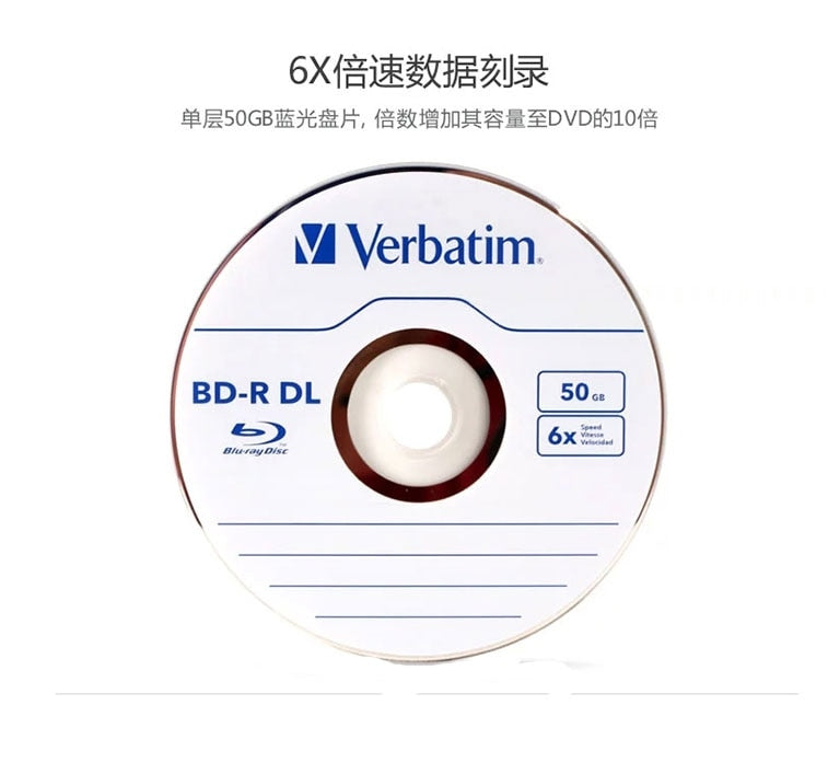 Verbatim Blu-Ray Disc BD-R DL 50GB 6X BDR Blank Bluray Disks Dual Layer Recordable 5Pcs/Lot