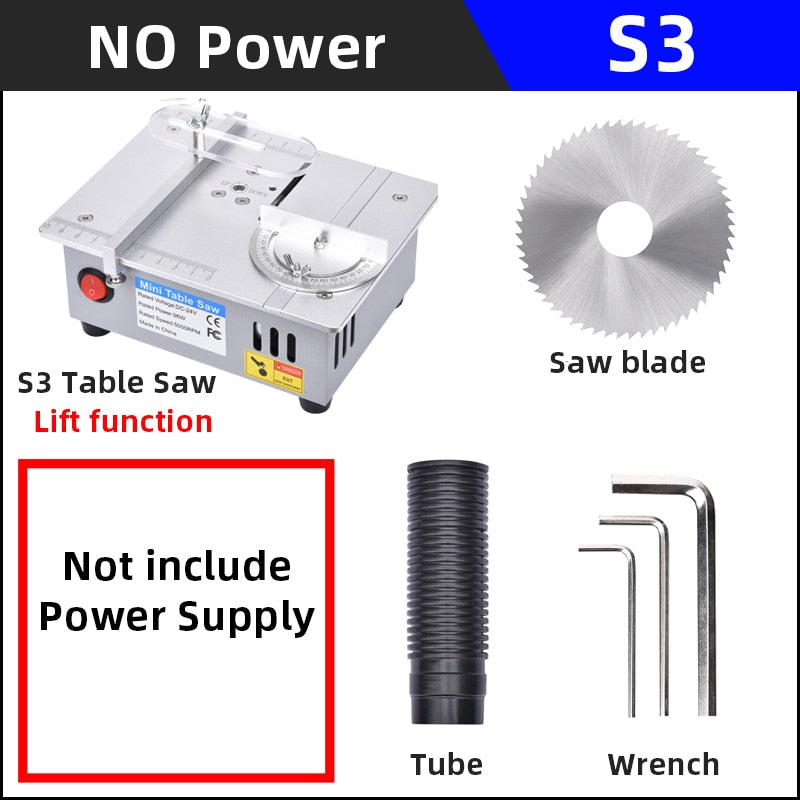 Multifunction Mini Table Saw Electric Small Bench Saw DIY Hobby Model Crafts Cutting Tool 775 Motor DC12V-24V Liftable Saw