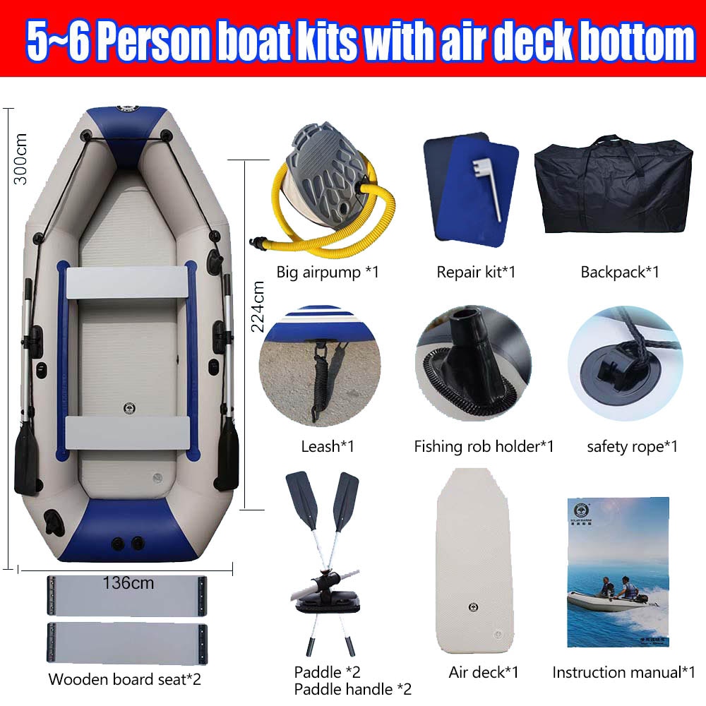 PVC Inflatable Boat 3 Layer Inflatable Fishing Boats Laminated Wear-Resistant Kayak Boats for 2-6 Person Kayak Rowing Canoe