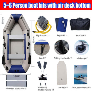 PVC Inflatable Boat 3 Layer Inflatable Fishing Boats Laminated Wear-Resistant Kayak Boats for 2-6 Person Kayak Rowing Canoe