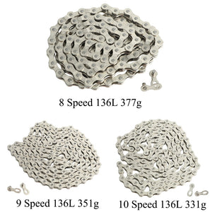 E-Bike Chain 8 9 10 Speed Electric Sport Bicycle Chains 136 Links Anti-Rust Ebike Parts With Magic Buckle