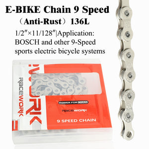 E-Bike Chain 8 9 10 Speed Electric Sport Bicycle Chains 136 Links Anti-Rust Ebike Parts With Magic Buckle