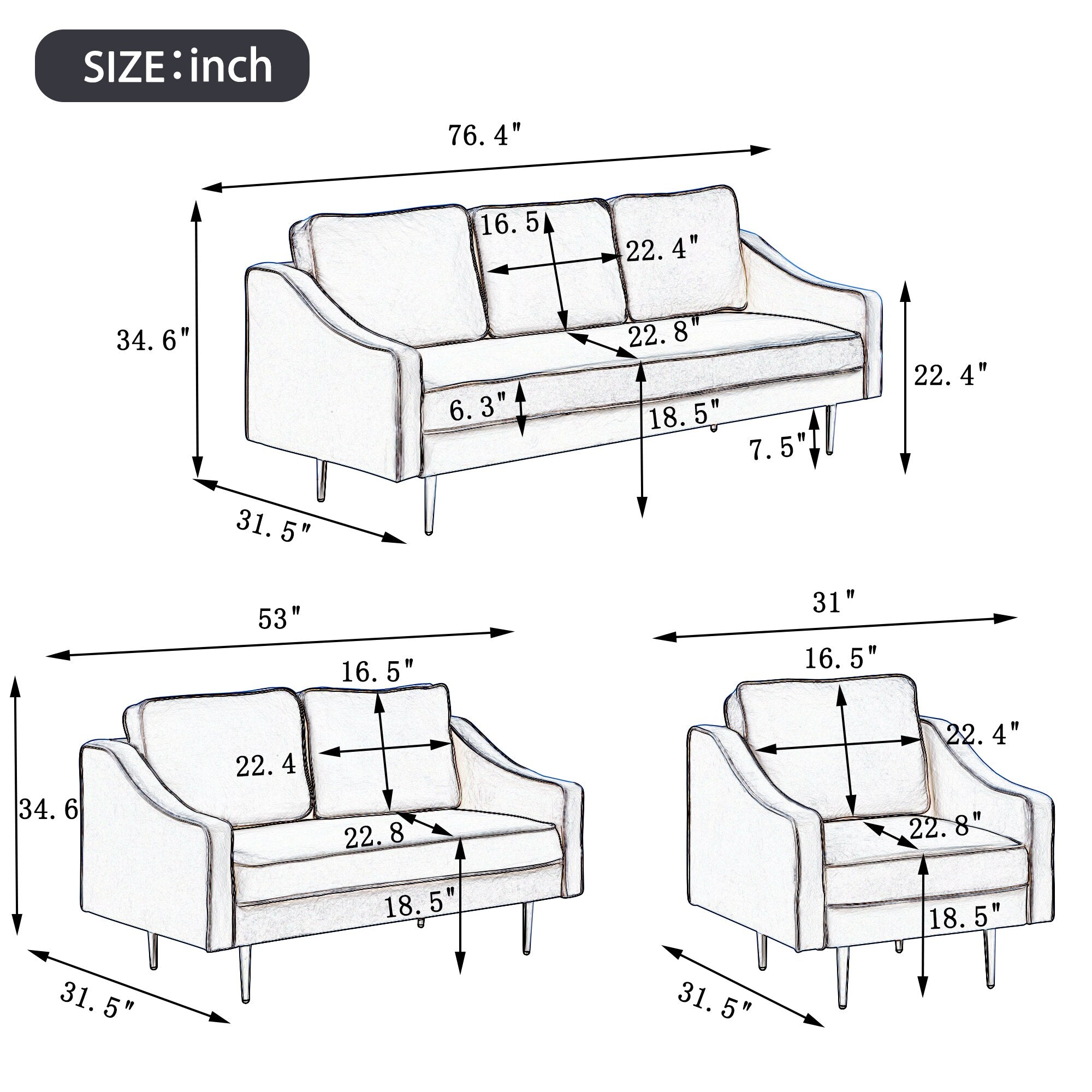 FurnitureModern Style Sofa Set Velvet Upholstered Couch Furniture for Home or Office (1+2+3 Seat)