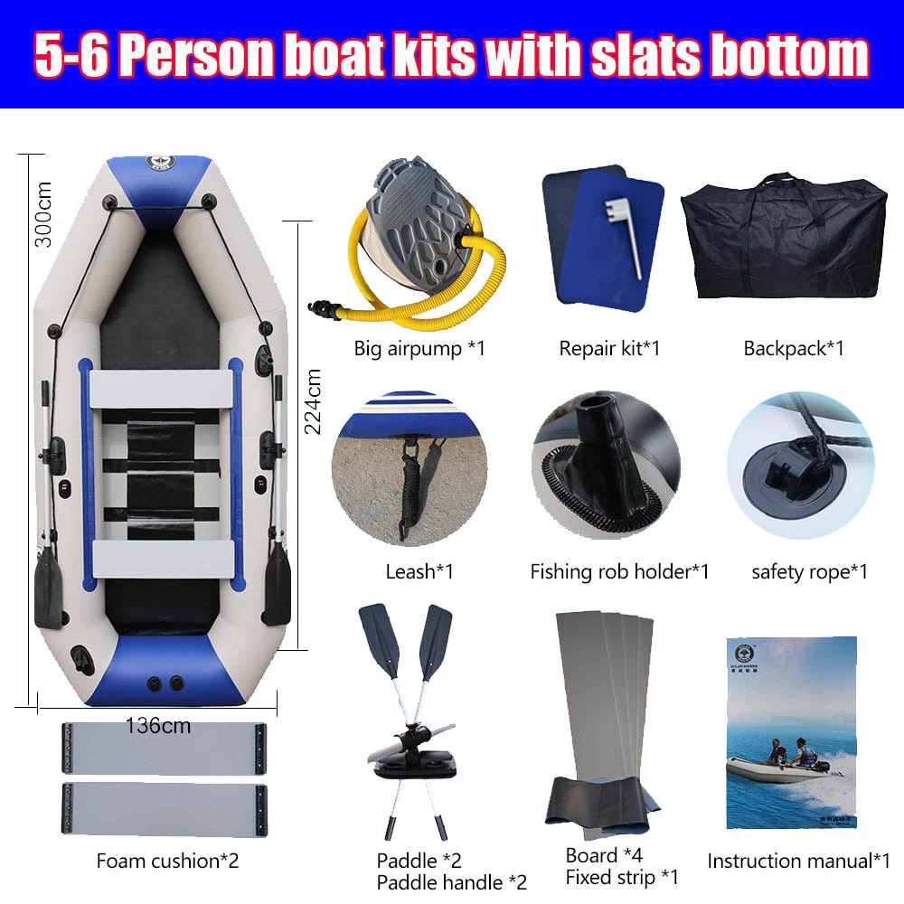 PVC Inflatable Boat 3 Layer Inflatable Fishing Boats Laminated Wear-Resistant Kayak Boats for 2-6 Person Kayak Rowing Canoe