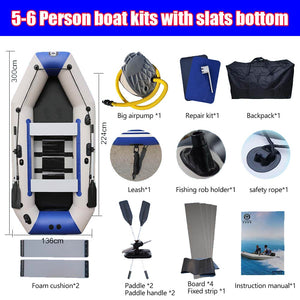 PVC Inflatable Boat 3 Layer Inflatable Fishing Boats Laminated Wear-Resistant Kayak Boats for 2-6 Person Kayak Rowing Canoe