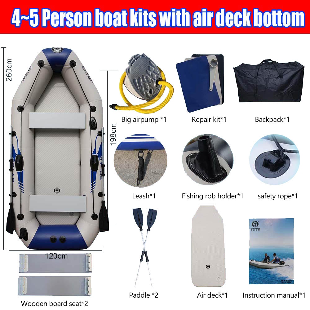 PVC Inflatable Boat 3 Layer Inflatable Fishing Boats Laminated Wear-Resistant Kayak Boats for 2-6 Person Kayak Rowing Canoe